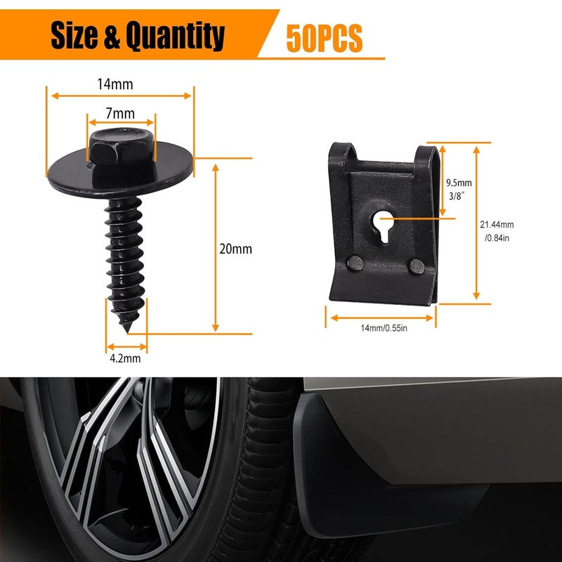 weideer 50PCS M4.2 Universal Fender Liner Screw U Nut Kit,Engine Splash Shield Hex Head Screw U Clips,Automotive Body Screws Clips (25sets) - Image 2